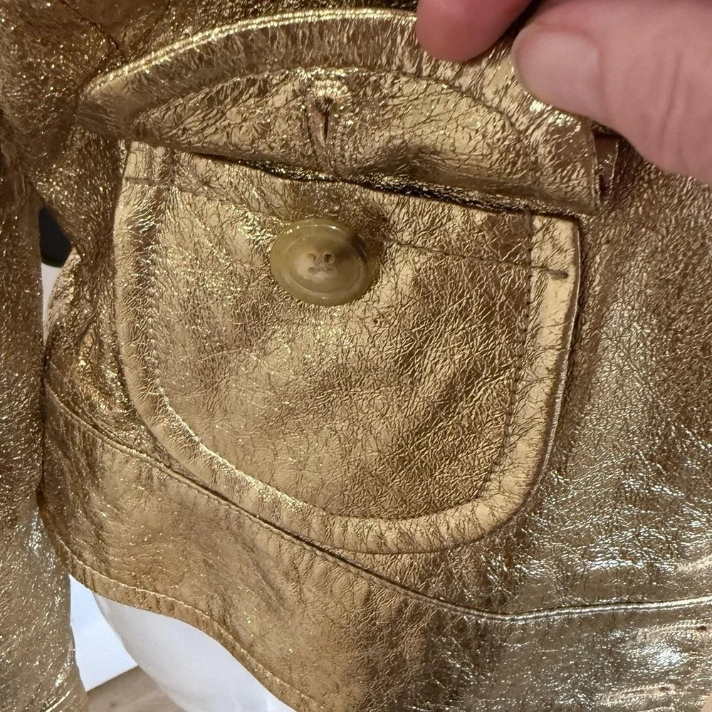 Vintage George By Mark Eisen‎ Gold Foil Goat Suede Luxe Metallic Jacket Y2K Sz L